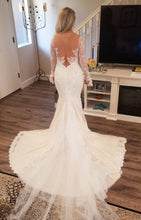 C2022-lsl022 open neck long sleeve lace wedding gown with train