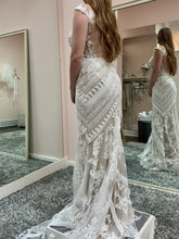 C2022-BL303 - cap sleeve bohemian style sheer wedding gown design