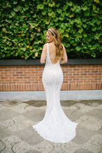 C2022-SV772 - sexy deep v-neck beaded lace wedding gown with center split