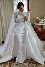 C2022-PLS887 Pearl beaded long sleeve modest wedding gown with detachable train