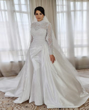 C2022-PLS887 Pearl beaded long sleeve modest wedding gown with detachable train