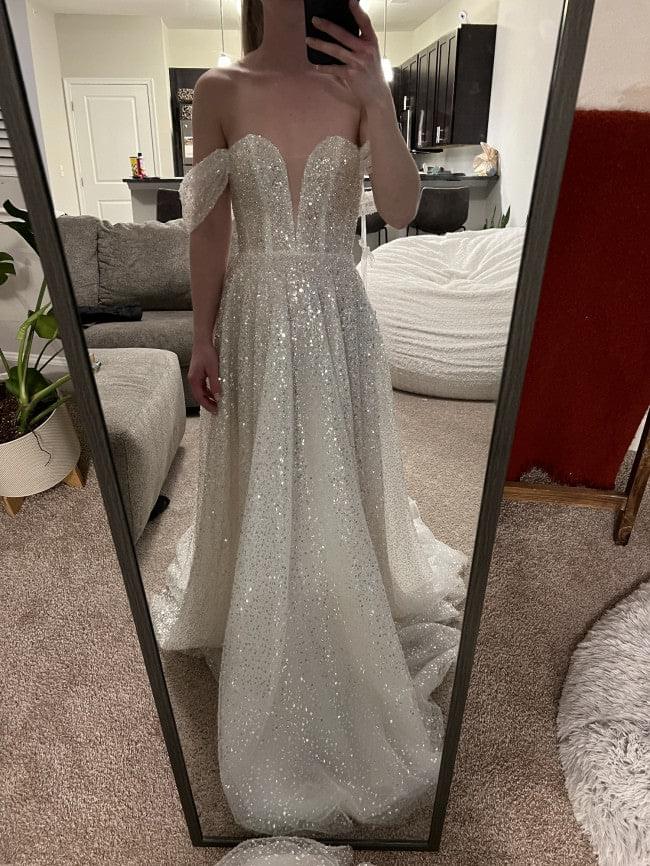 C2022-ALO338  off the shoulder a-line sparkly wedding gown