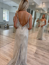 C2022-FB771 beaded fringe v-neck backless wedding gown with straps