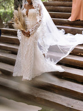 C2023-LS116 Sheer long sleeve illusion neckline wedding gown