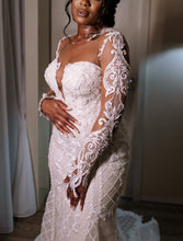 C2023-LS116 Sheer long sleeve illusion neckline wedding gown