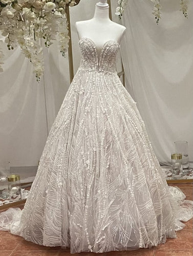 C2023-SAL312 - robe de mariée trapèze sans bretelles avec perles