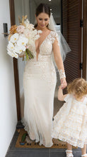 C2023-SL33g - sheer v-neck long sleeve embroidered wedding gown