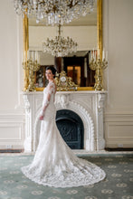 C2023-L410b - sheer long sleeve lace wedding gown with cathedral train