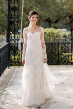 C2023-L410b - sheer long sleeve lace wedding gown with cathedral train
