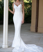 C2023-SS452b - fitted backless embroidered wedding gown with spaghetti straps