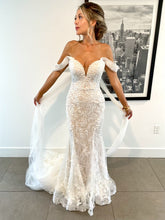 C2023-os60g - soft off the shoulder lace embroidered wedding gown