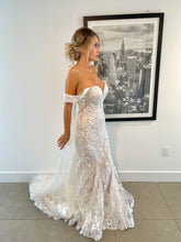 C2023-os60g - soft off the shoulder lace embroidered wedding gown