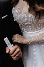 C2023-LS703B - sheer long sleeve illusion neckline wedding gowns