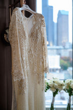C2023-SL33g - sheer v-neck long sleeve embroidered wedding gown