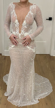 C2023-LS660 - sexy v-neck beaded long sleeve wedding gown with open back