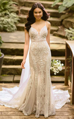 C2022-cl522 vestido de novia de encaje con tirantes finos ajustados