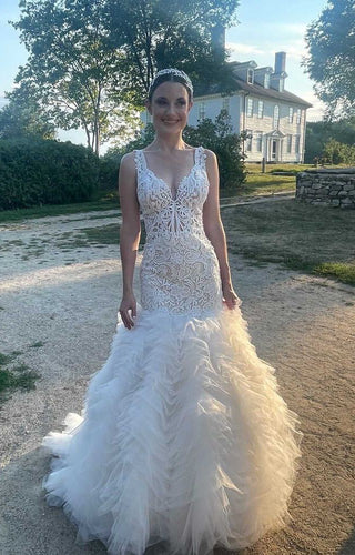 C2022-LS34 - Vestido de novia sin mangas con cuello abierto y abertura en la espalda