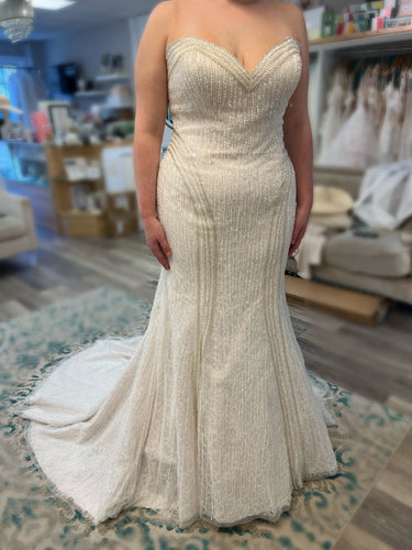 C2023-spL551 - vestido de novia de talla grande sin tirantes con pedrería