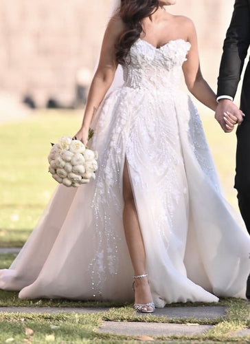 C2022-SpS77 - Vestido de novia de talla grande, palabra de honor, sobre falda y abertura