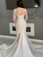 C2022-SS767 Scoop neck beaded long sleeve wedding gown