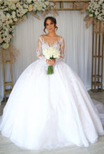 C2022-sbs008 - Sheer beaded long sleeve ball gown wedding dress