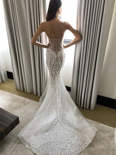 C2021-SB022b  strapless 3D embroidered fit-to-flare wedding gown