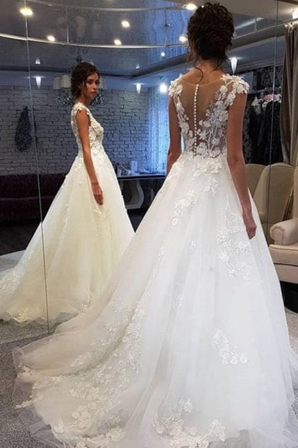 C2021-al021 - Cap sleeve sheer back wedding gown