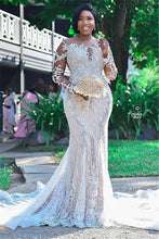 C2022-KLS221 - Sheer long sleeve plus size wedding gown