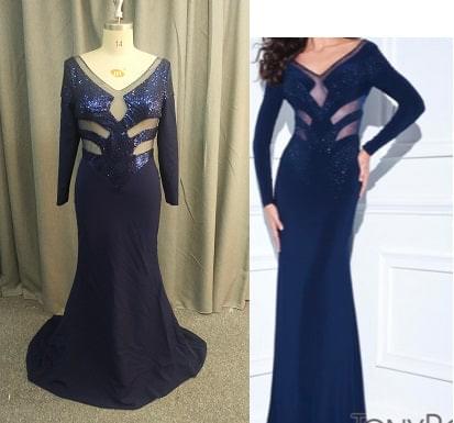 C2021-Rosa - Long Sleeve Blue Evening Gown