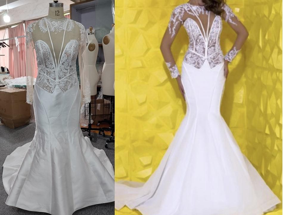 C2021-aSEllis - Inspired sheer bodice long sleeve wedding gown