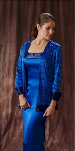 Estilo #C494 - Vestido de noche azul de dos piezas para madre de la novia