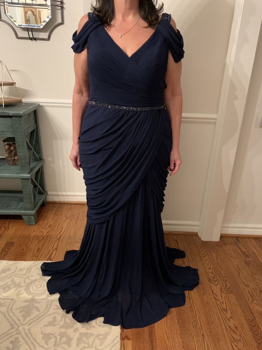 C2022-EP28 - Off the shoulder navy chiffon plus size evening gown