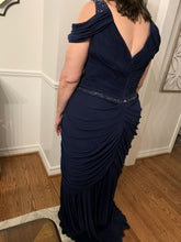C2022-EP28 - Off the shoulder navy chiffon plus size evening gown