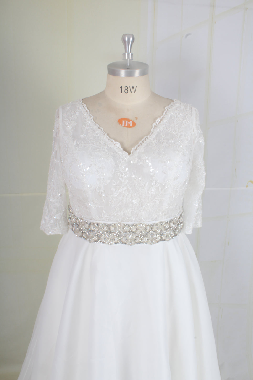 C2022-Munro - short sleeve plus size v-neck wedding ball gown