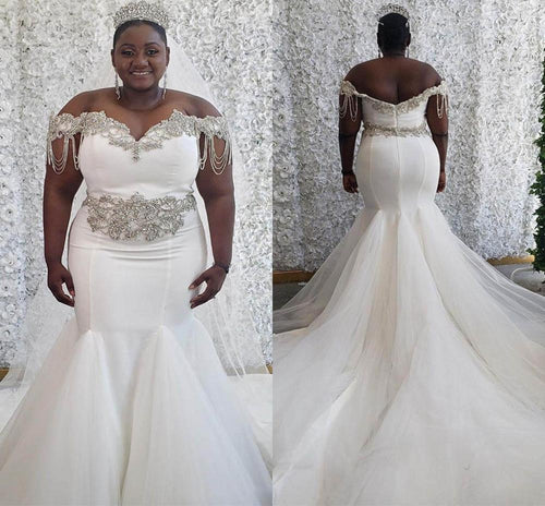 C2020-OS28 - Robe de mariée grande taille à épaules dénudées et scintillante À VENDRE