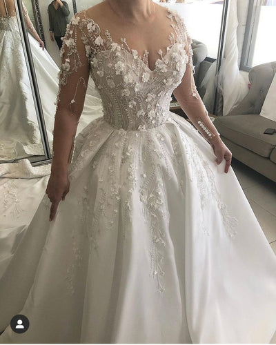 C2022-SLv87 Robe de mariée transparente à manches longues