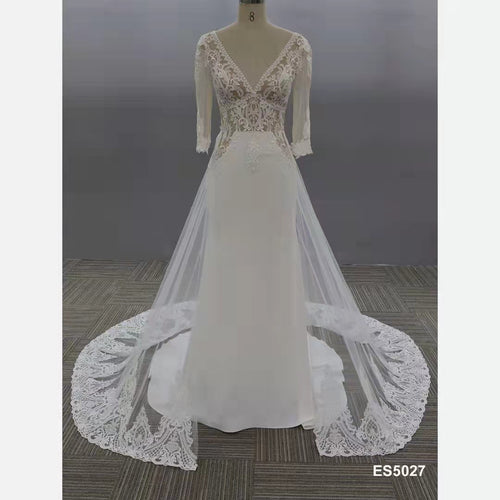 Estilo ES5027 - Vestido de novia de manga larga con cuello en V