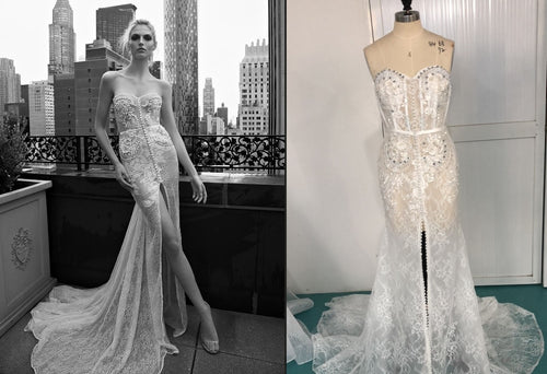 Inspired replica of couture strapless lace wedding gown