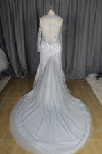 C2021-KBables - Sheer long sleeve platinum grey plus size wedding gown