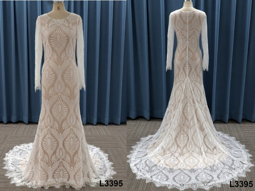 Estilo L3395 Vestido de novia modesto de manga larga