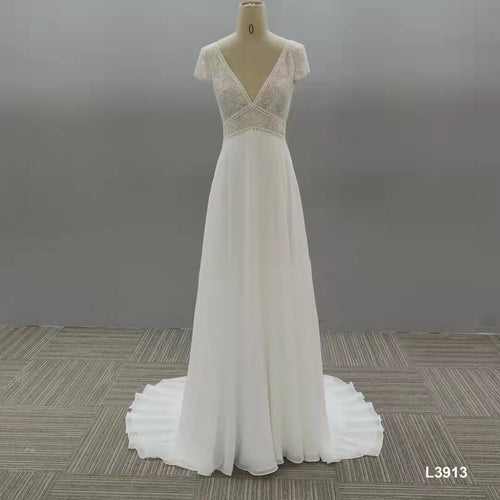 Estilo #L3913 - Vestido de novia con cintura imperio y manga japonesa 