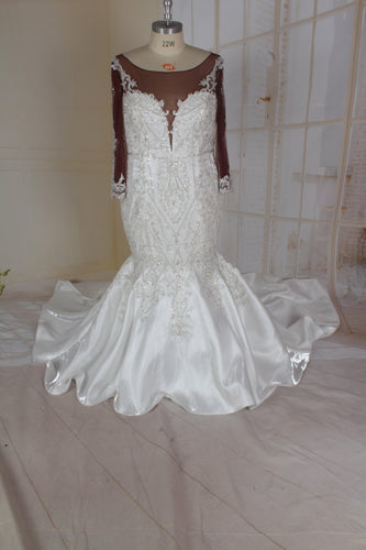 C2021-Nicole - Vestido de novia de talla grande de manga larga de red oscura transparente