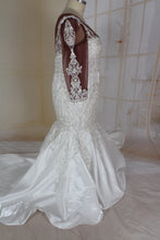 Sheer long sleeve plus size wedding gown for darker skin tone