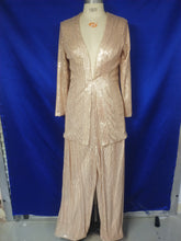 Gold sequin beaded long sleeve pant suit