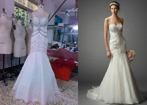 Replica of a strapless haute couture beaded wedding gown