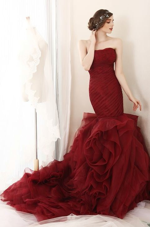 Style #S519 Strapless Burgundy colored Formal Evening Gowns - Wedding Dress