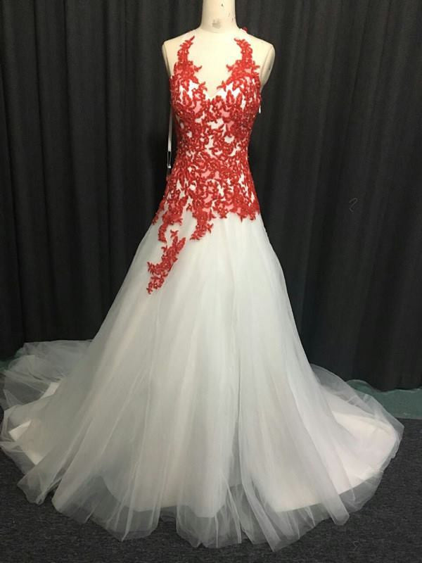 Red And White Embroidery A Line Wedding Dresses Sweetheart Lace Up Corset  Back Lace Beaded Bridal Gowns Sweep Train Stain Plus Siz298H From  E_cigarette2019, $134.08 | DHgate.Com