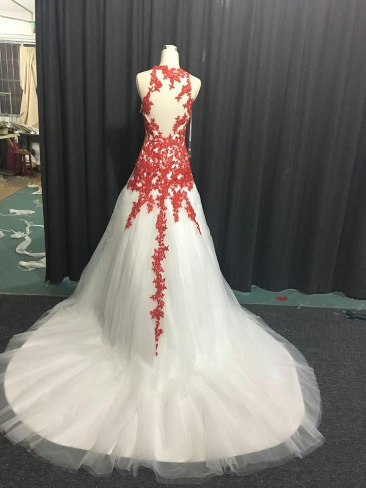Style #012817 Red and White Halter Style Wedding Dresses – Darius Fashions