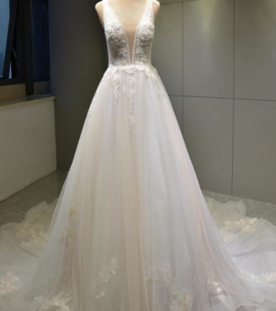 Style VNDA120 Sleeveless a-line wedding gown with v-neck