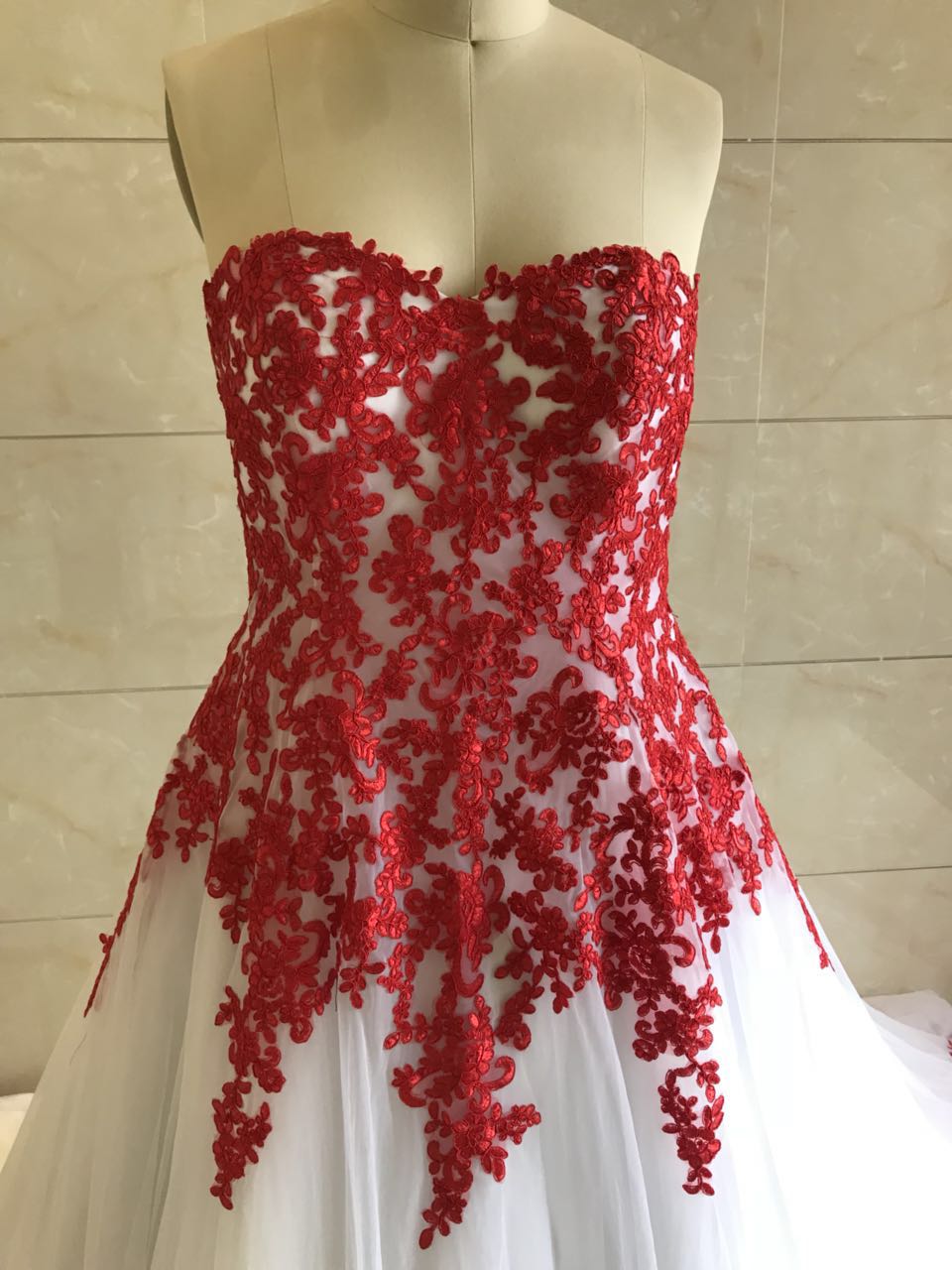 Red and white wedding dresses.